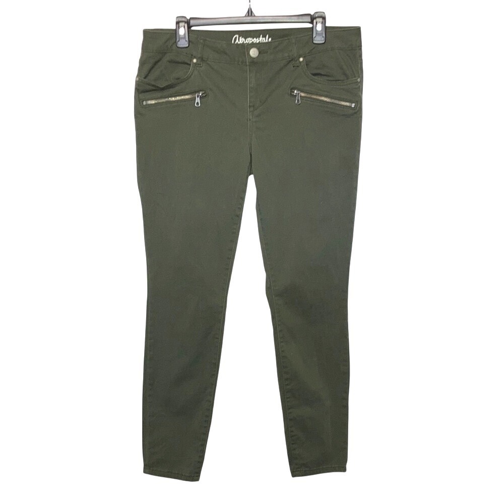 Aeropostale‎ Lola Jegging 12 Regular Dark Olive Green Zipper Pockets Soft